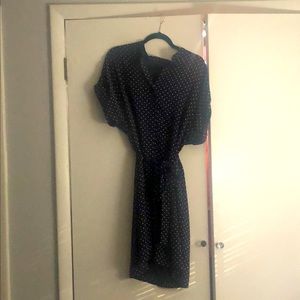 Ann Taylor navy polka dot belted dress xl
